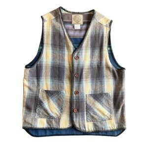 Vtg Western reversable Plaid/ stripe Vest Medium Multicolor Button Front Pockets